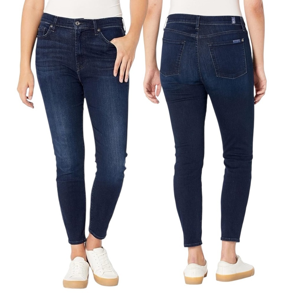 7 For All Mankind High Waist Ankle Skinny Jeans Size 30 Dark Wash